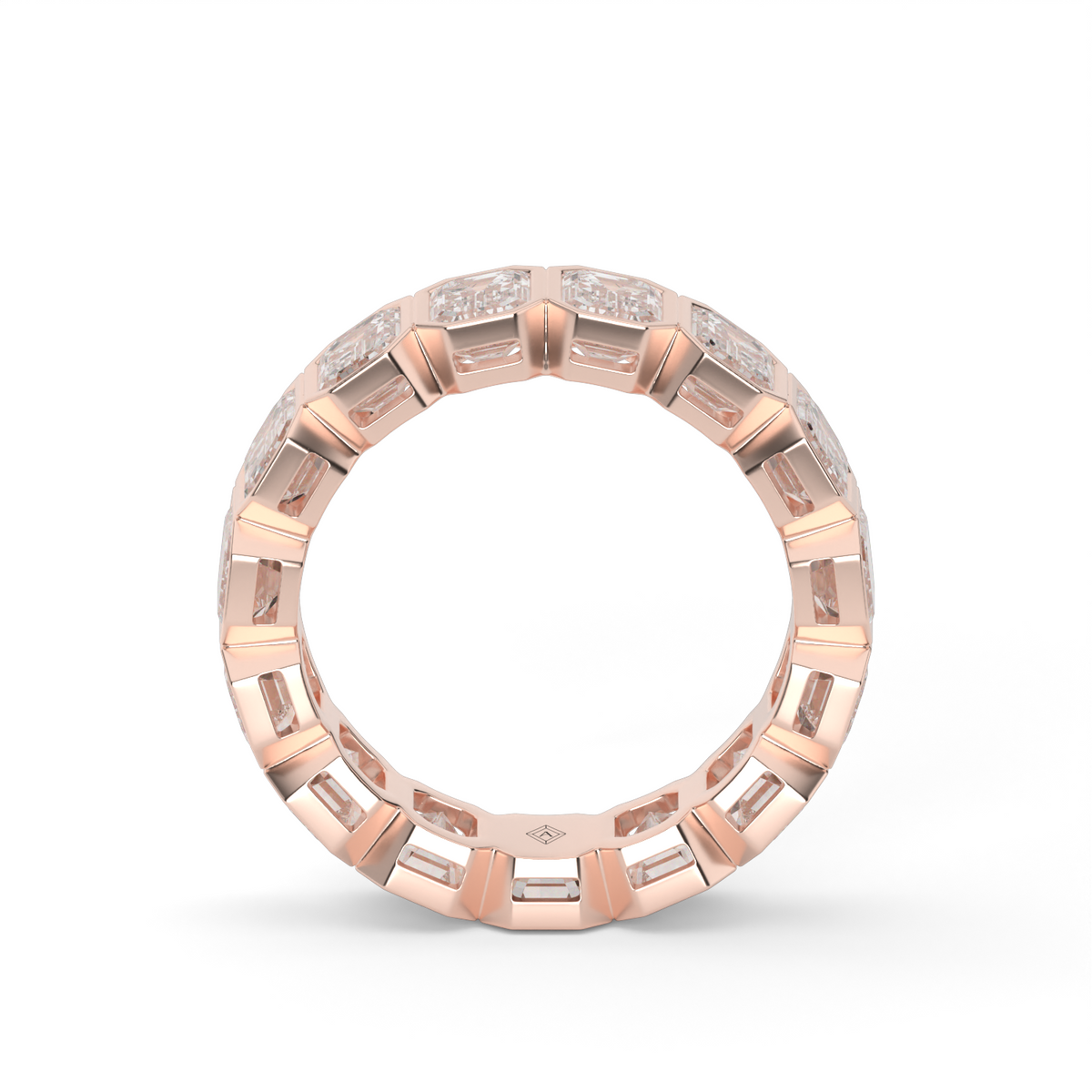 7 Carat Emerald Bezel Eternity Ring — 14K Rose Gold / Lab Diamond (image)