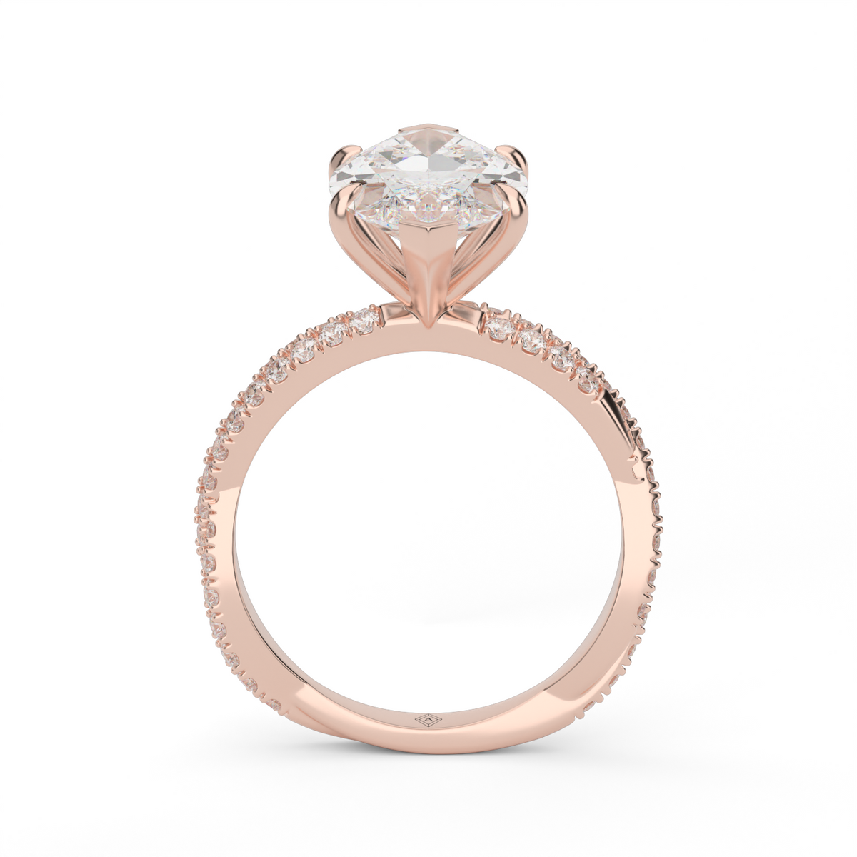 Pavé Twist Diamond Engagement Ring — 14K Rose Gold / Marquise / Lab Diamond (image)
