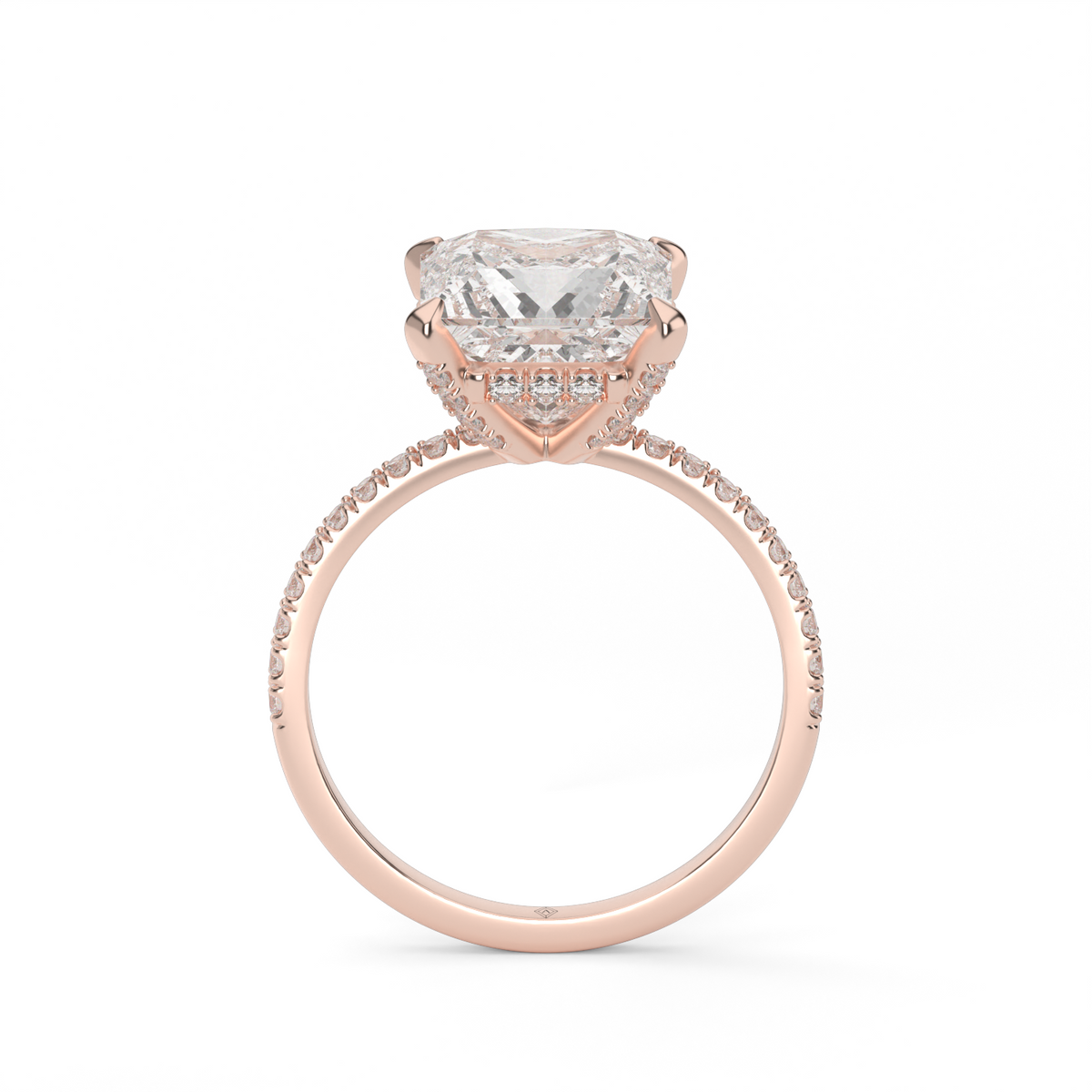 Petite Pavé Crown Diamond Engagement Ring — 14K Rose Gold / Princess / Lab Diamond (image)