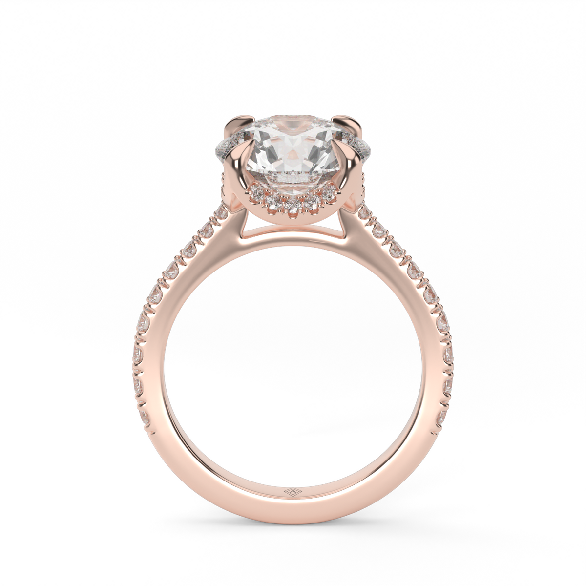 Hidden Halo Crown Engagement Ring — 14K Rose Gold / Round / Lab Diamond (image)