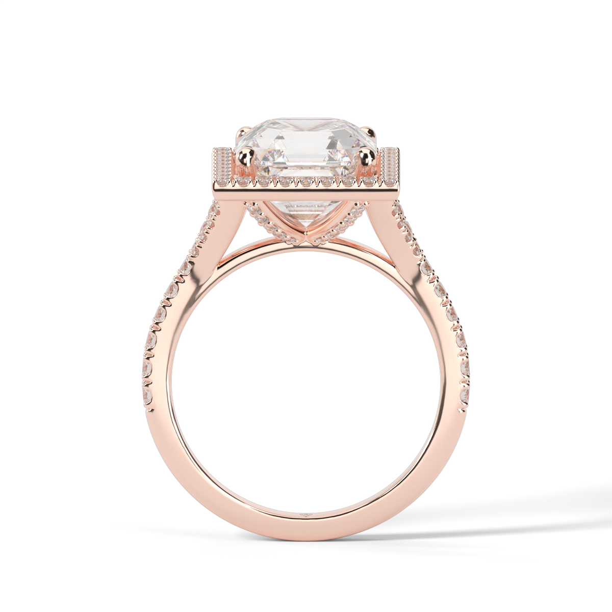 Halo Engagement Ring With Split Shank — 14K Rose Gold / Asscher / Lab Diamond (image)