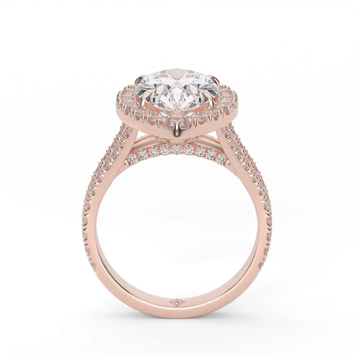 Split Band Diamond Halo Engagement Ring — 14K Rose Gold / Pear / Lab Diamond (image)