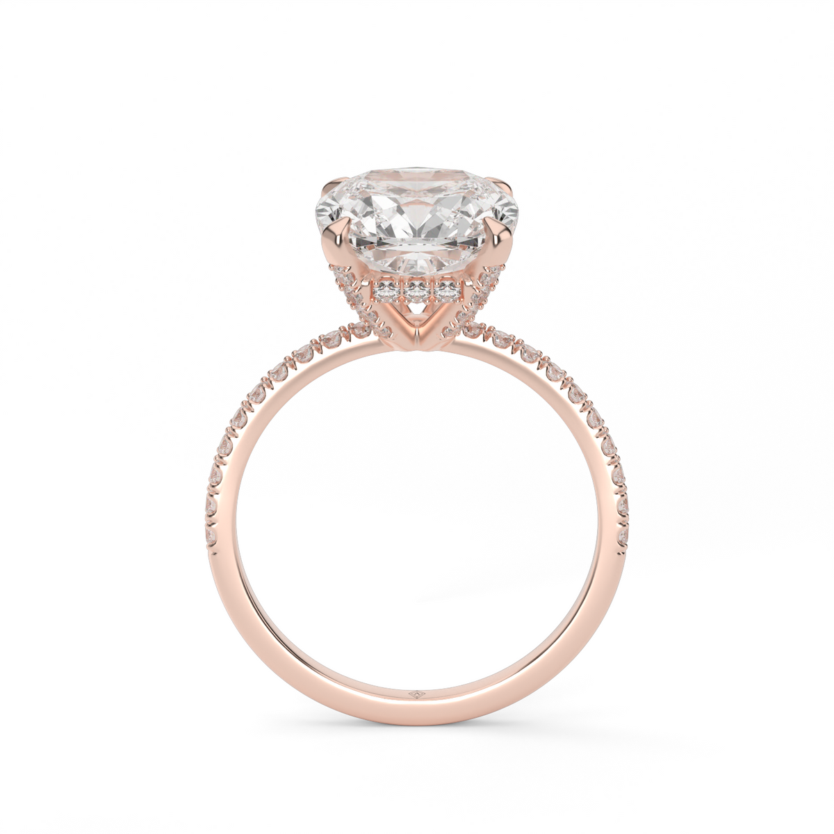 Petite Pavé Crown Diamond Engagement Ring — 14K Rose Gold / Cushion / Lab Diamond (image)