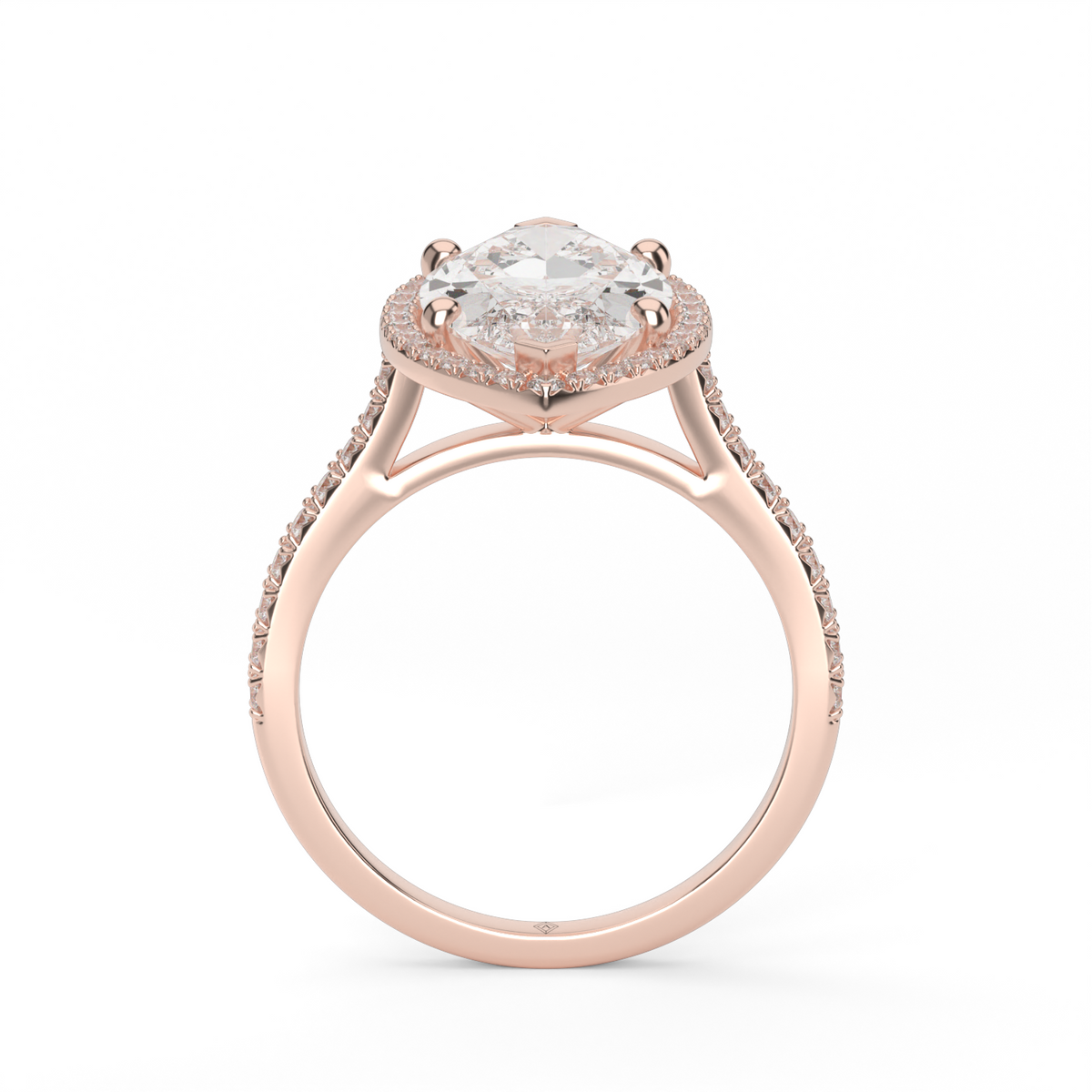Halo Cushion Head  Pavé Engagement Ring — 14K Rose Gold / Marquise / Lab Diamond (image)