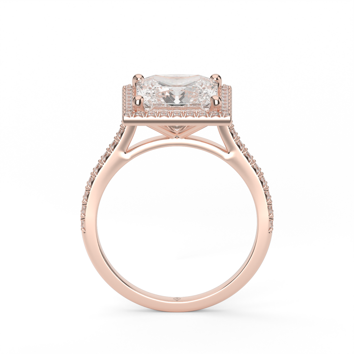 Halo Cushion Head  Pavé Engagement Ring — 14K Rose Gold / Princess / Lab Diamond (image)