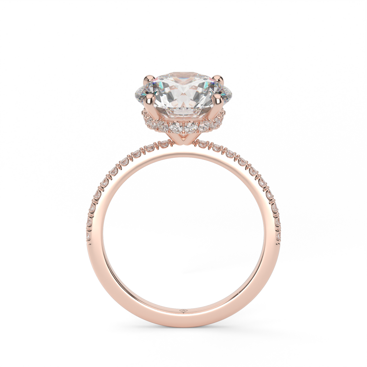 Hidden Halo Pavé Engagement Ring — 14K Rose Gold / Round / Lab Diamond (image)