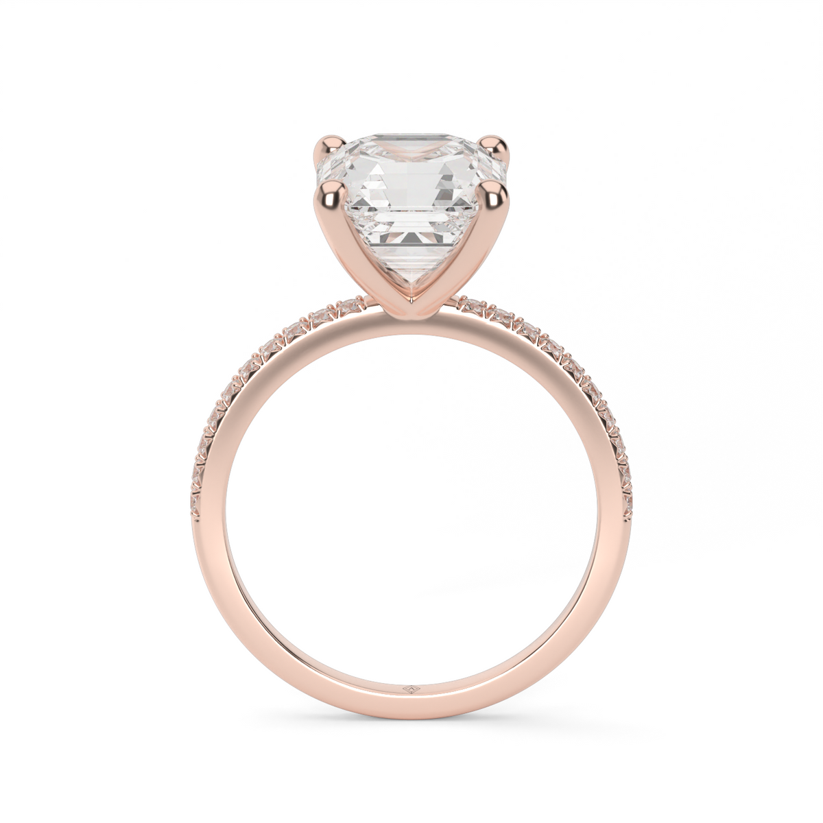 Petite French Cut Pave Engagement Ring — 14K Rose Gold / Asscher / Lab Diamond (image)