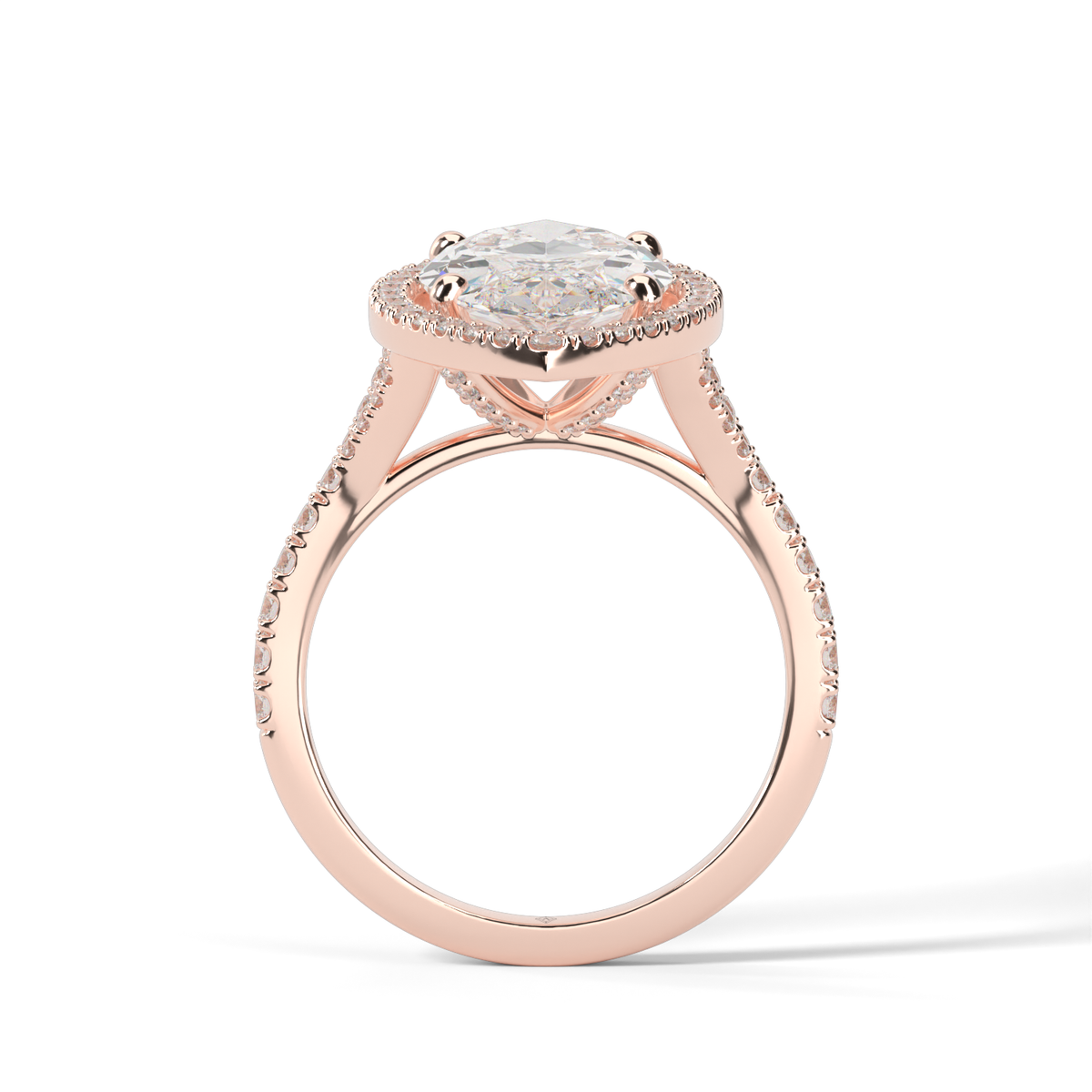Halo Engagement Ring With Split Shank — 14K Rose Gold / Marquise / Lab Diamond (image)