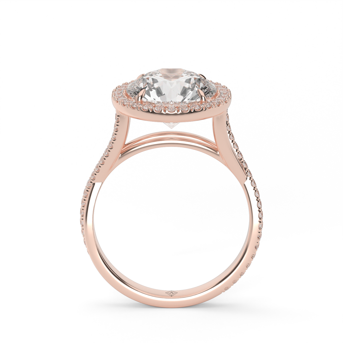 Twisted Shank Pave Halo Diamond Engagement Ring — 14K Rose Gold / Round / Lab Diamond (image)