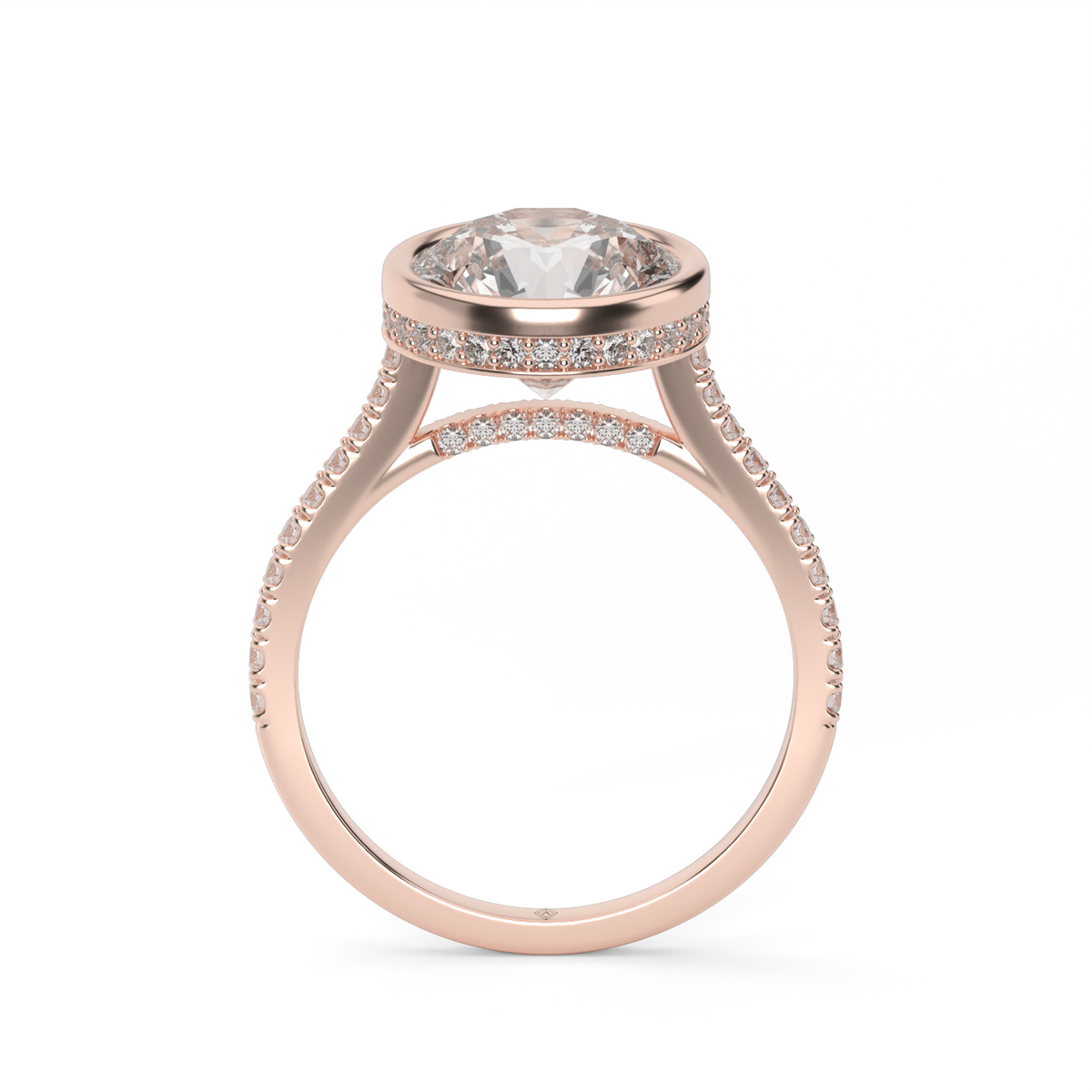 Elegant Pavé Bezel Engagement Ring — 14K Rose Gold / Round / Lab Diamond (image)