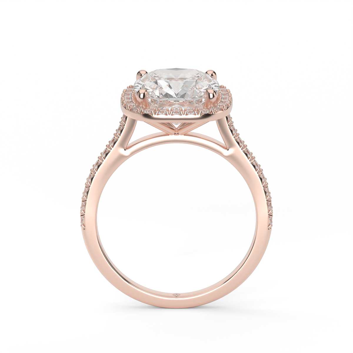 Halo Cushion Head  Pavé Engagement Ring — 14K Rose Gold / Cushion / Lab Diamond (image)