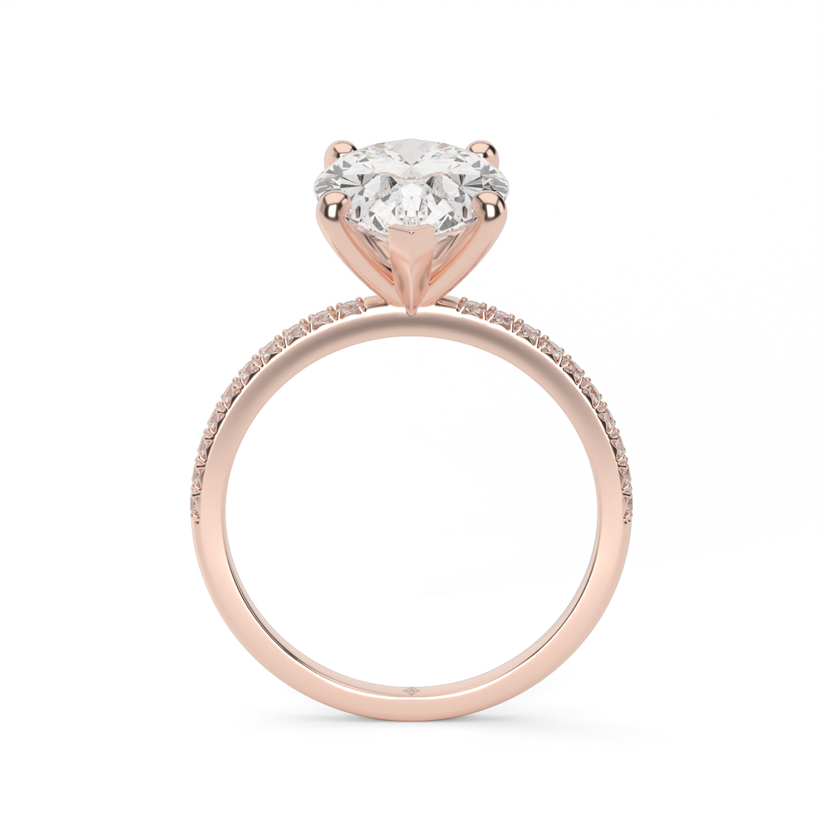 Petite French Cut Pave Engagement Ring — 14K Rose Gold / Pear / Lab Diamond (image)