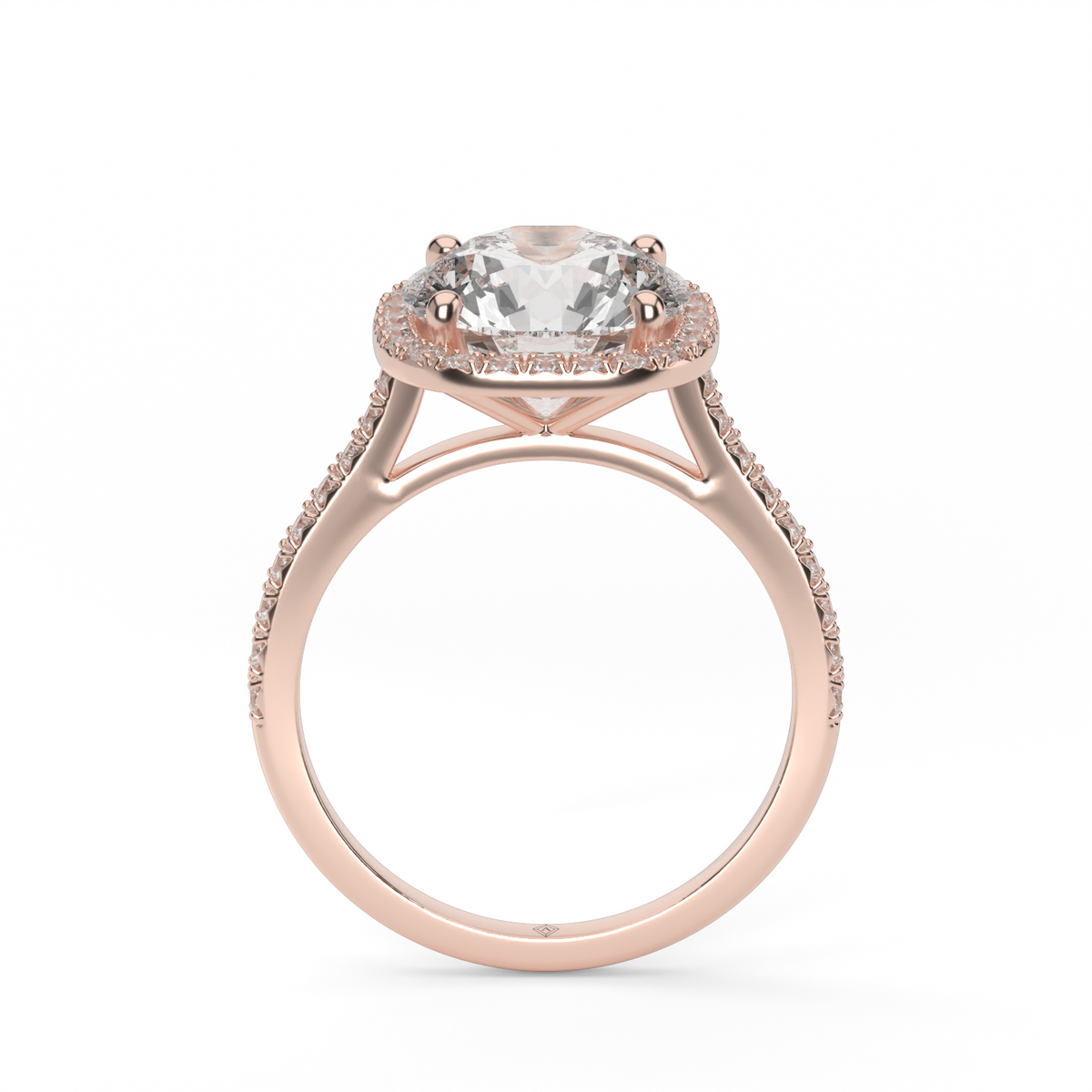 Pavé Halo Engagement Ring — 14K Rose Gold / Round / Lab Diamond (image)