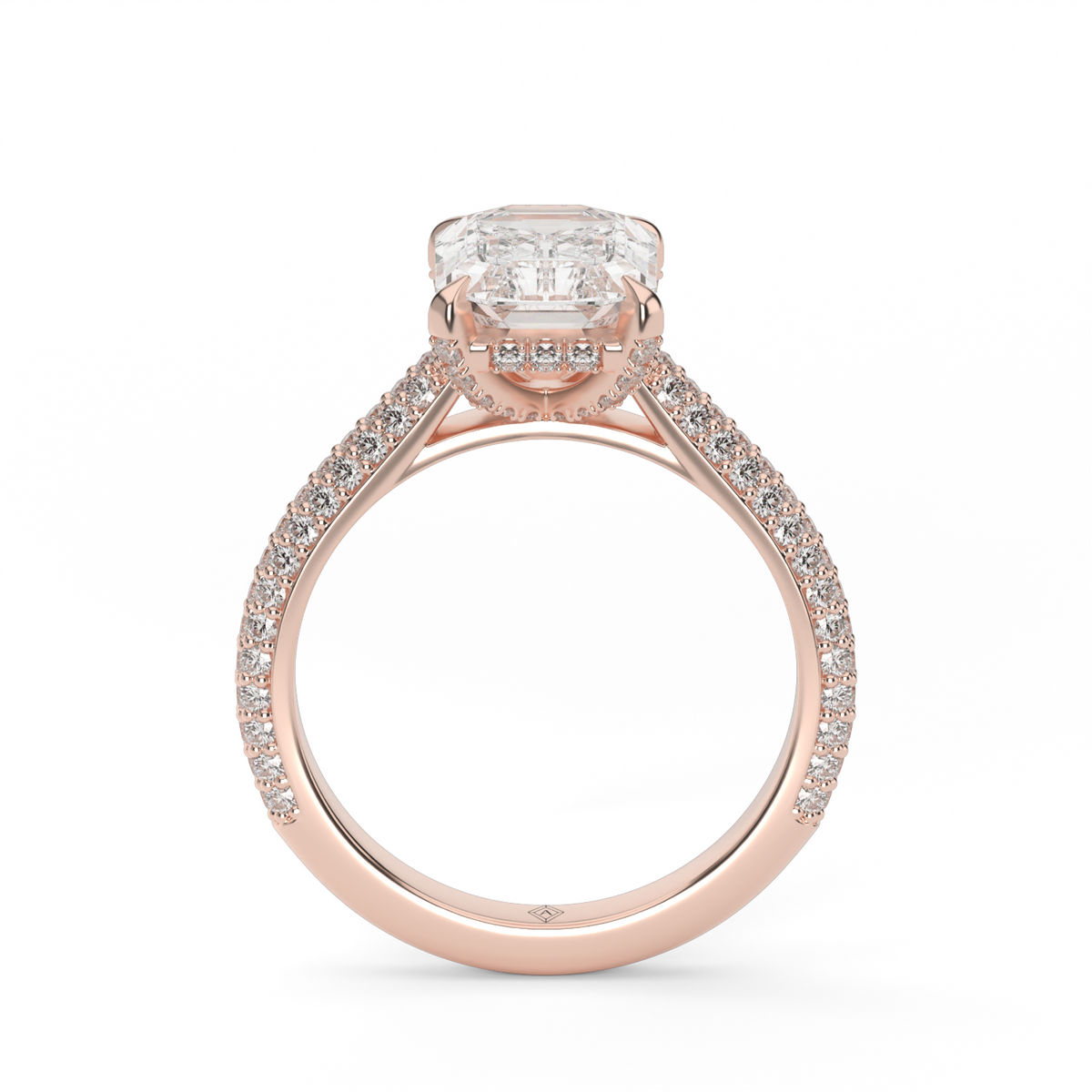 Emerald Hidden Halo Engagement Ring — 14K Rose Gold / Emerald / Lab Diamond (image)