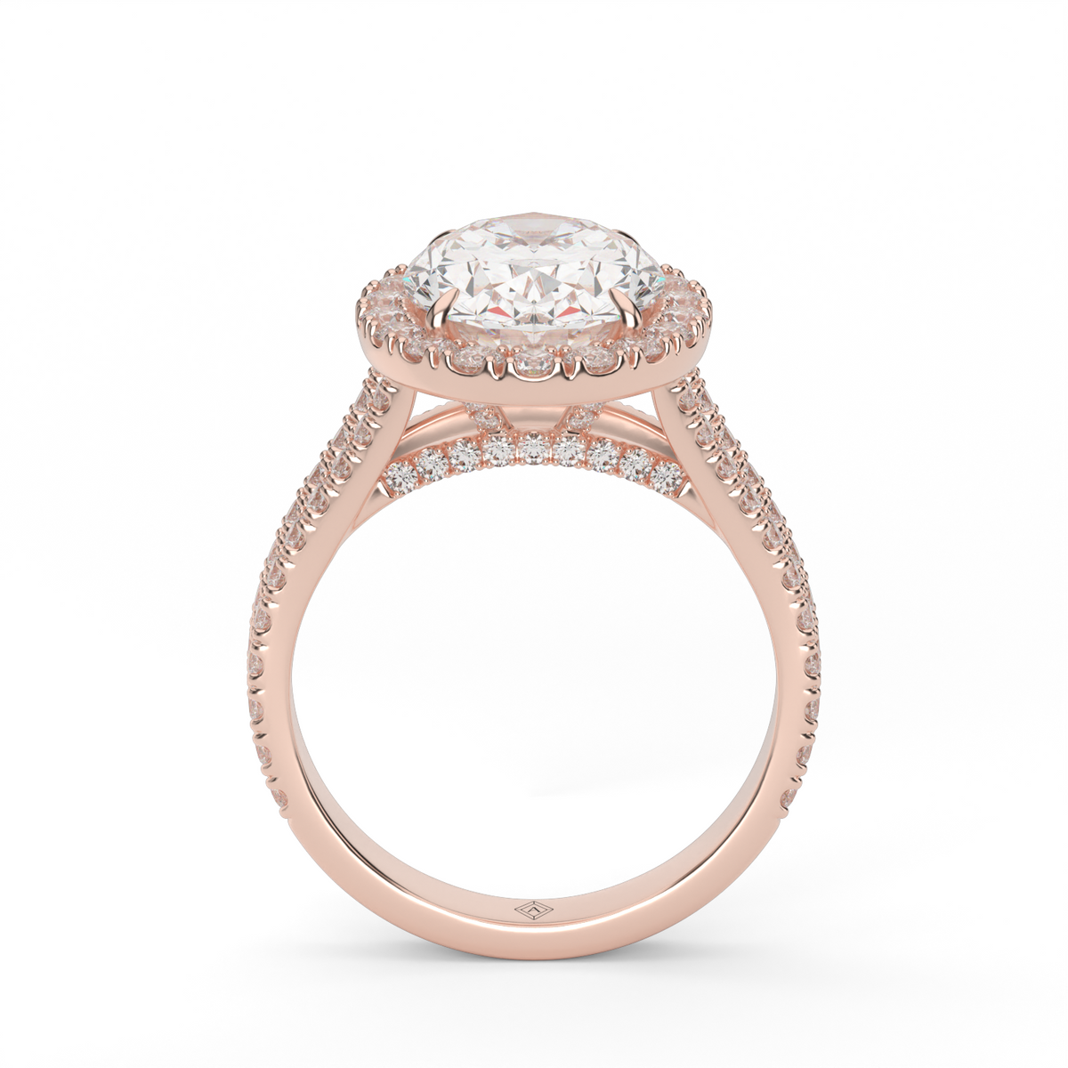 Split Band Diamond Halo Engagement Ring — 14K Rose Gold / Oval / Lab Diamond (image)