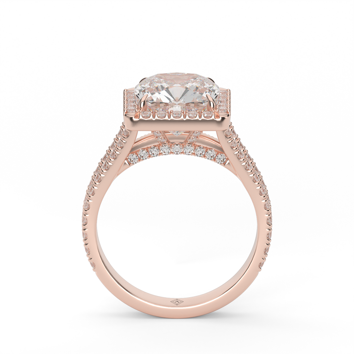 Split Band Diamond Halo Engagement Ring — 14K Rose Gold / Cushion / Lab Diamond (image)