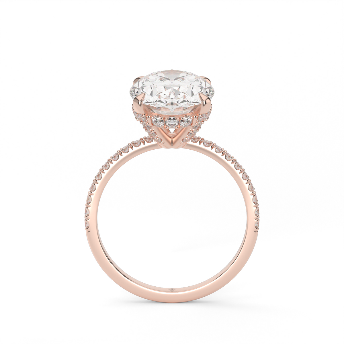 Petite Pavé Crown Diamond Engagement Ring — 14K Rose Gold / Oval / Lab Diamond (image)