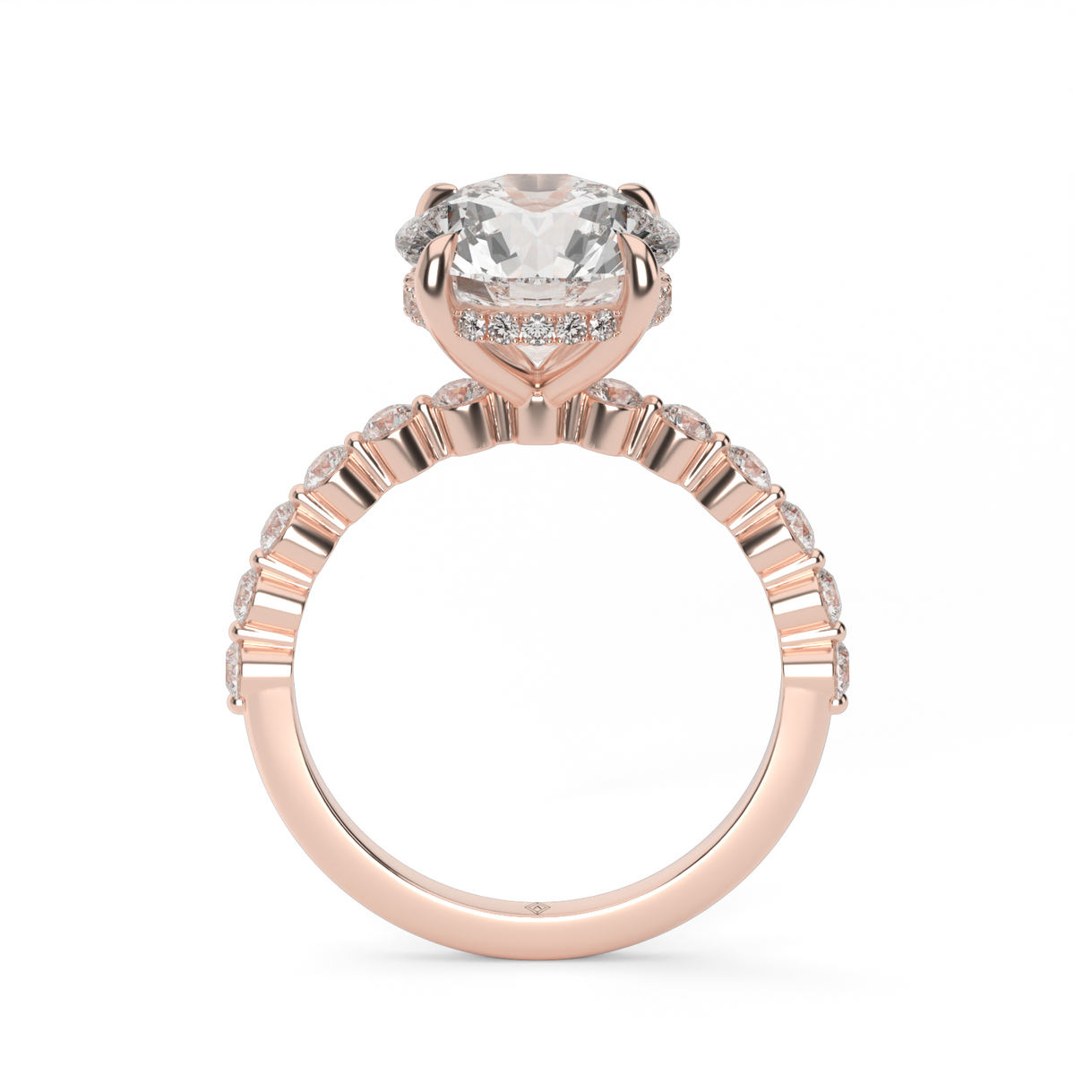 Shared Prong Engagement Ring with Hidden Halo — 14K Rose Gold / Round / Lab Diamond (image)