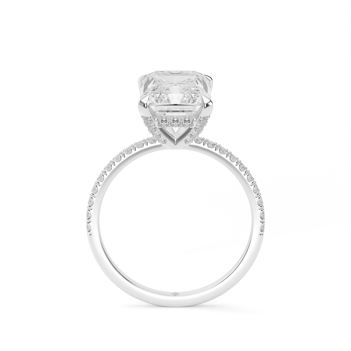 Petite Pavé Crown Diamond Engagement Ring — 14K White Gold / Radiant / Lab Diamond (image)