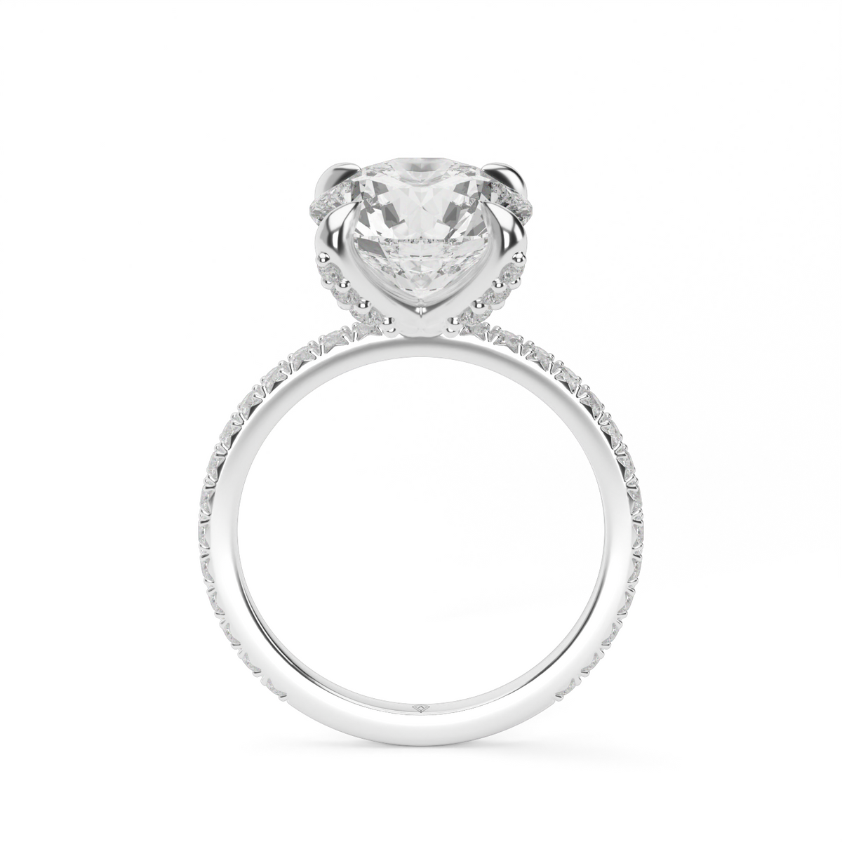 French Pavé Engagement Ring — 14K White Gold / Round / Lab Diamond (image)