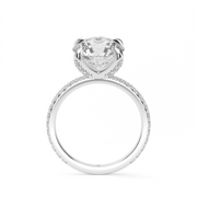 White Gold Side Stone  Pave Round Shape Diamond  Engagement Ring With French Cut Pave Setting