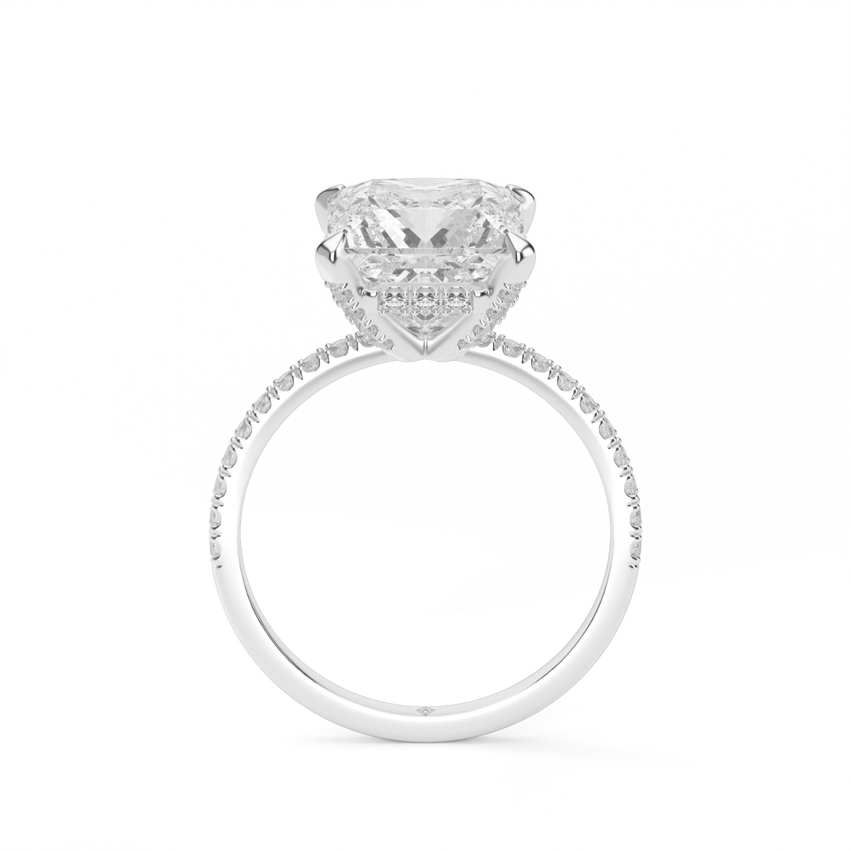 Petite Pavé Crown Diamond Engagement Ring — 14K White Gold / Princess / Lab Diamond (image)