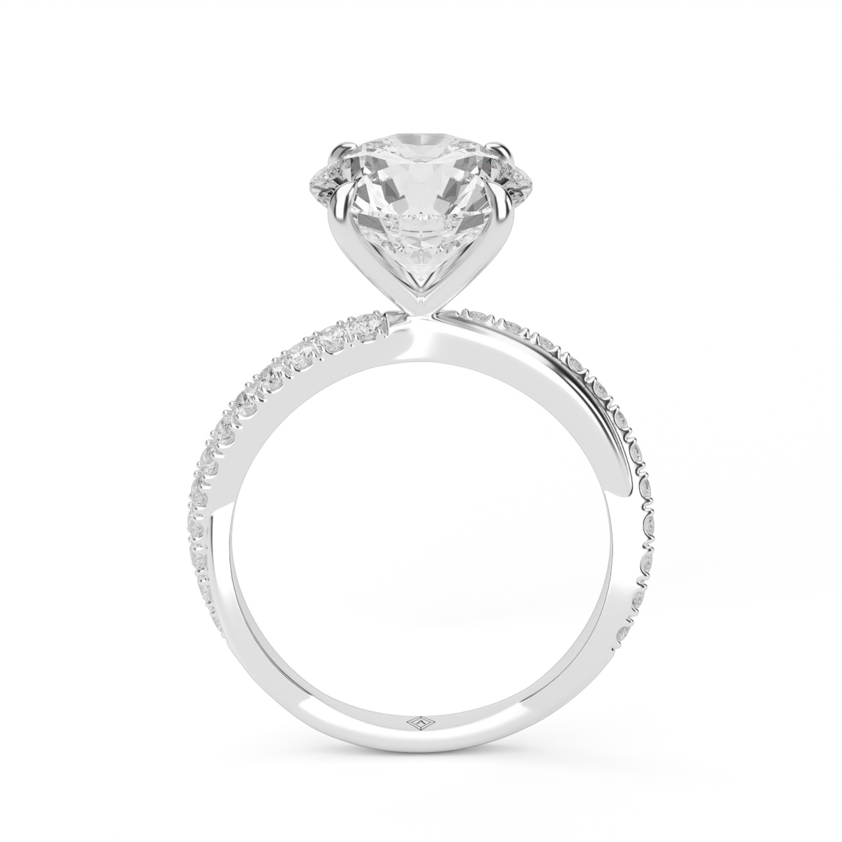 Pavé Shank Engagement Ring — 14K White Gold / Round / Lab Diamond (image)