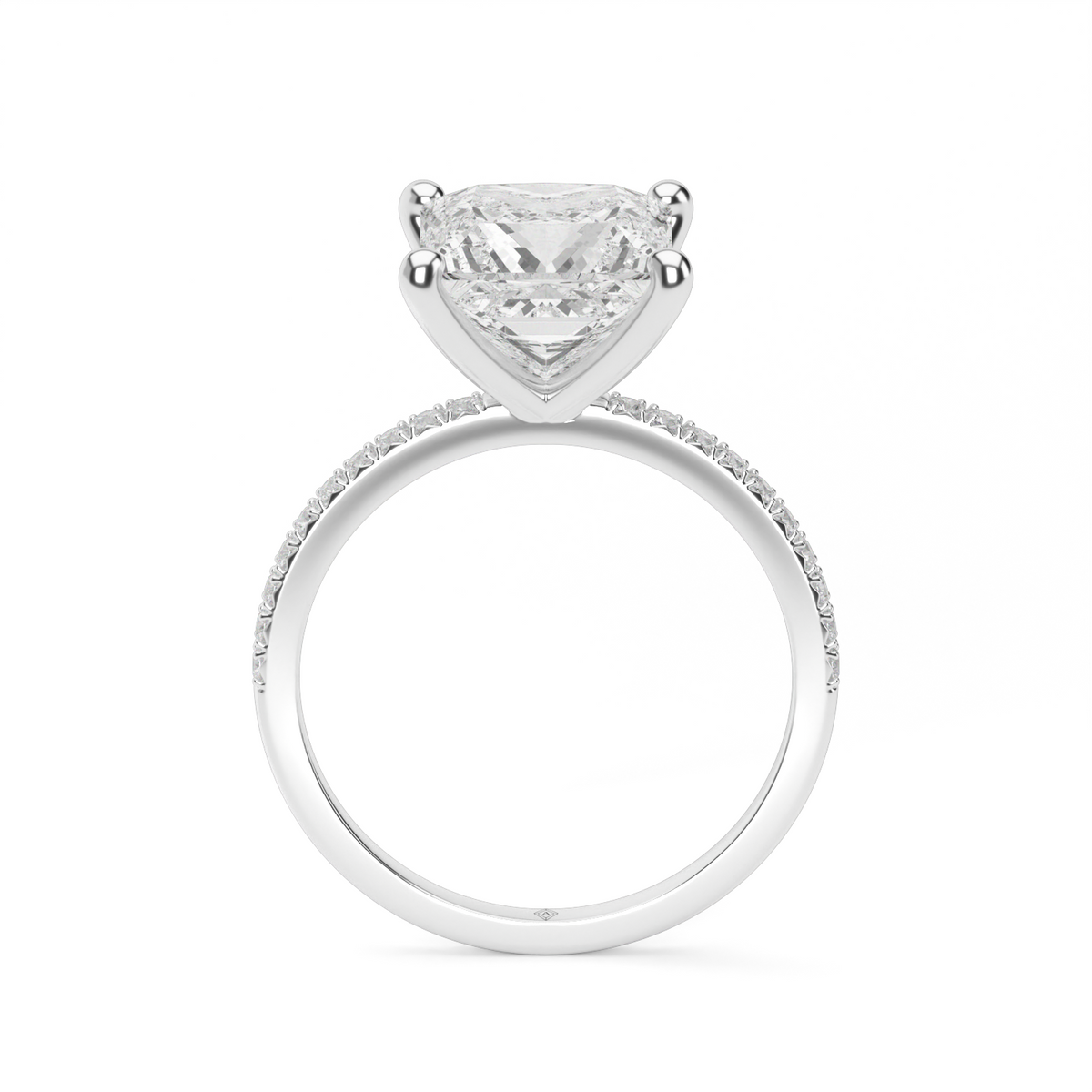 Petite French Cut Pave Engagement Ring — 14K White Gold / Princess / Lab Diamond (image)