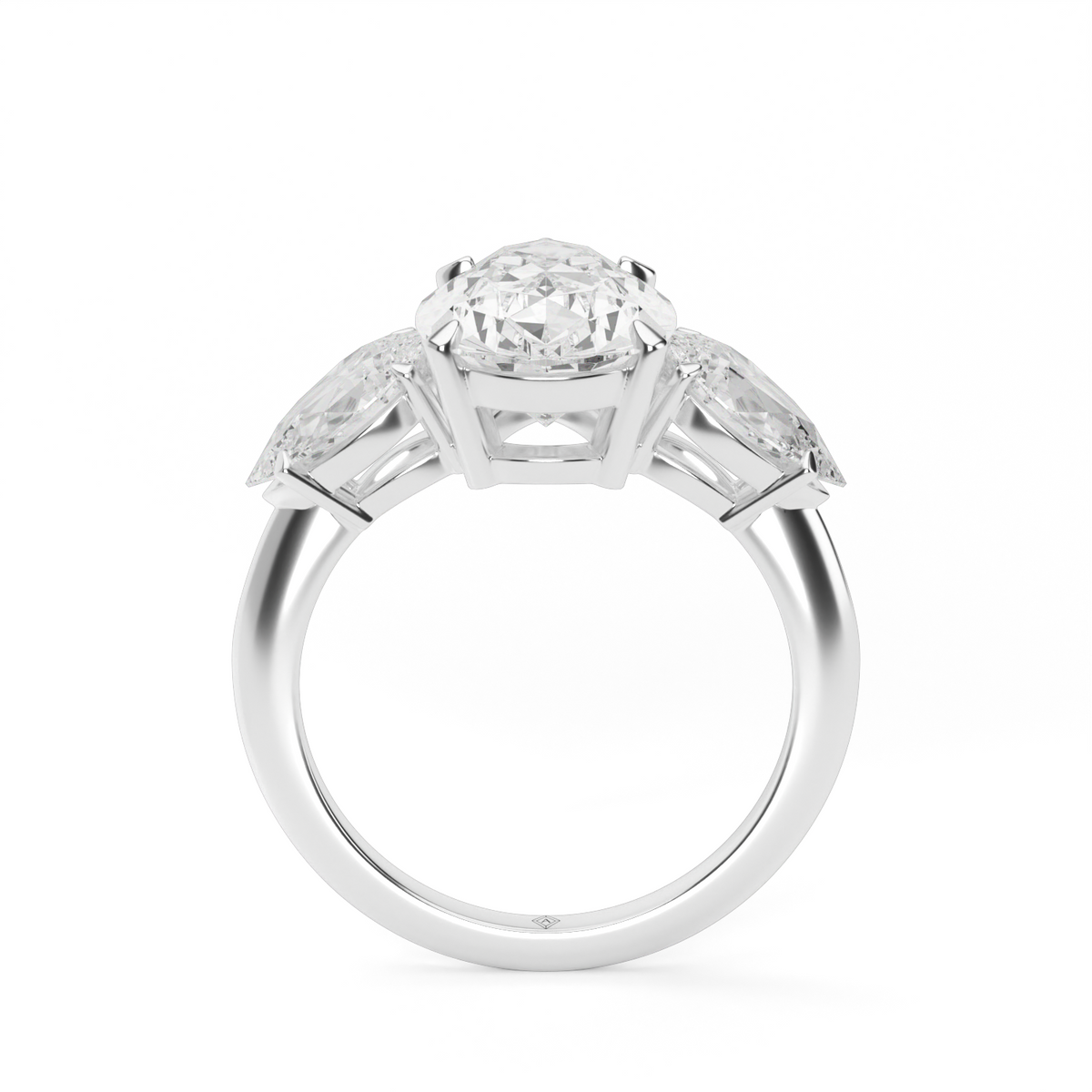 Three-Stone  Engagement Ring With Pear Side Diamonds — 14K White Gold / Pear / Lab Diamond (image)