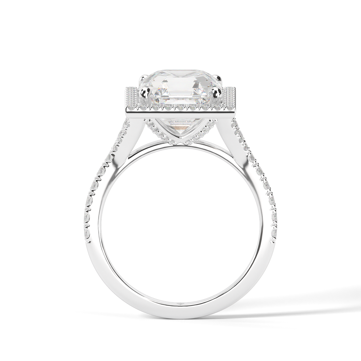 Halo Engagement Ring With Split Shank — 14K White Gold / Asscher / Lab Diamond (image)