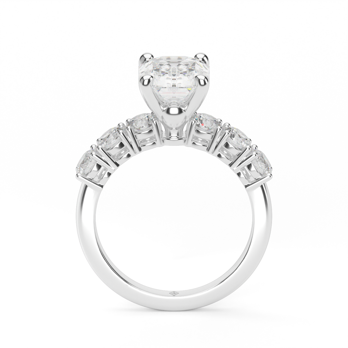 Prong Set Diamond Engagement Ring — 14K White Gold / Emerald / Lab Diamond (image)