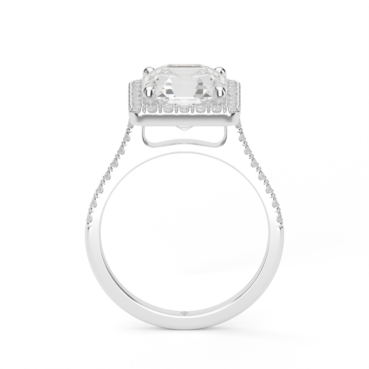 Pavé Halo and Shank Diamond Engagement Ring — 14K White Gold / Asscher / Lab Diamond (image)