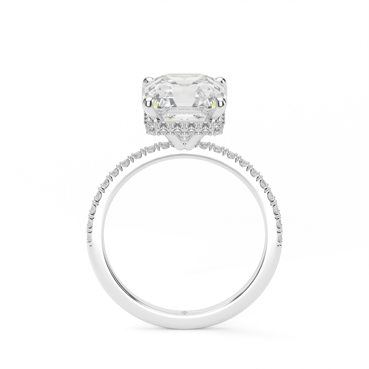 Hidden Halo Pavé Engagement Ring — 14K White Gold / Asscher / Lab Diamond (image)