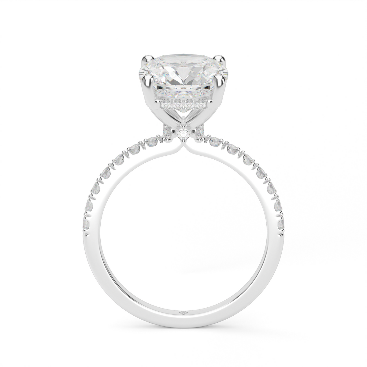 Crown Pavé Hidden Halo Engagement Ring — 14K White Gold / Cushion / Lab Diamond (image)