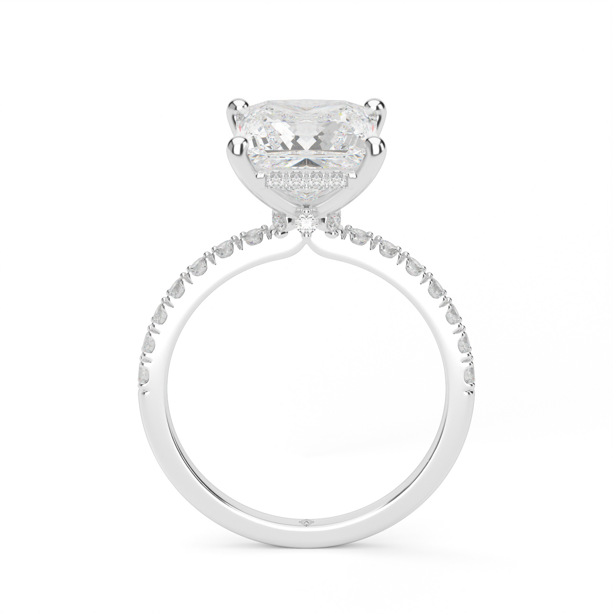 Crown Pavé Hidden Halo Engagement Ring — 14K White Gold / Princess / Lab Diamond (image)