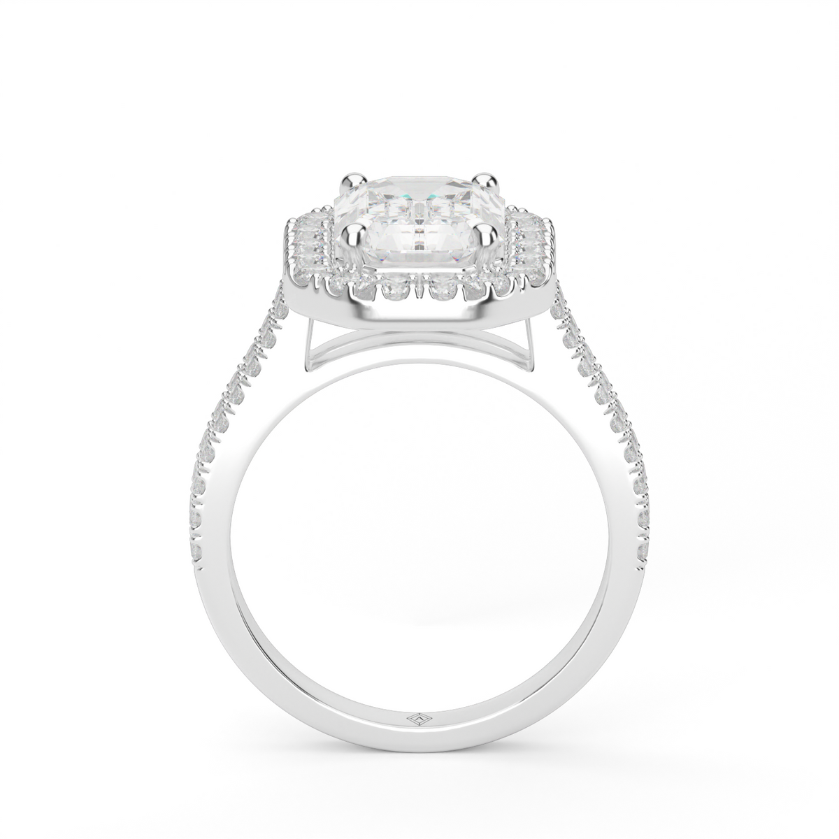 Double Shank Halo Diamond Engagement Ring — 14K White Gold / Emerald / Lab Diamond (image)