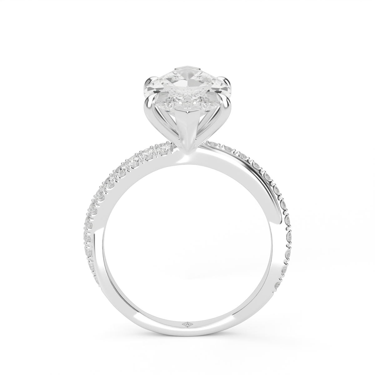 Pavé Shank Engagement Ring — 14K White Gold / Marquise / Lab Diamond (image)