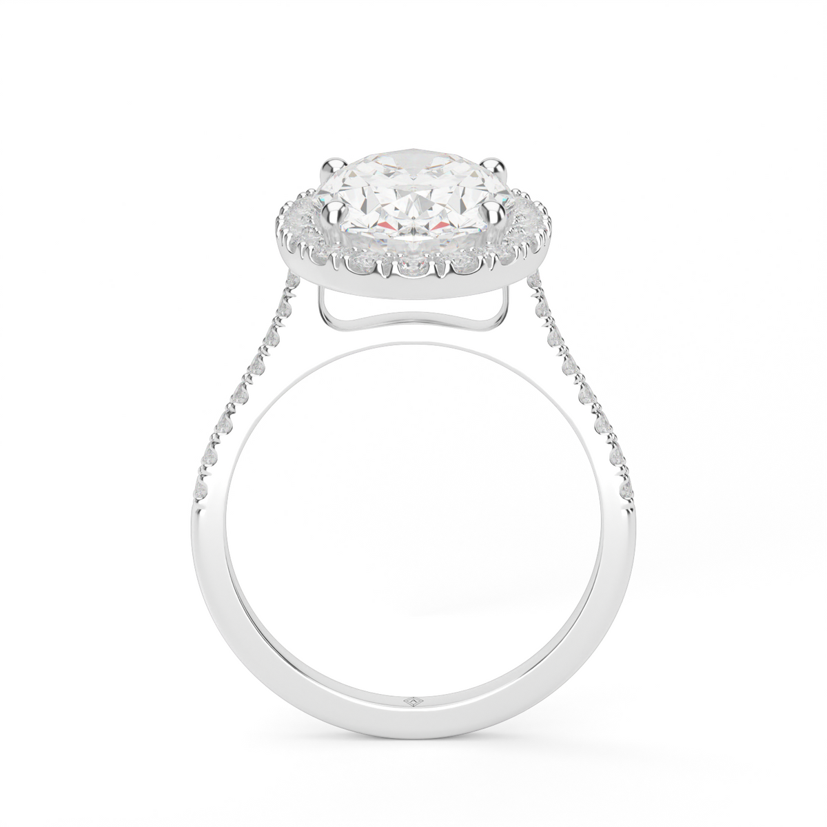 Pavé Halo and Shank Diamond Engagement Ring — 14K White Gold / Oval / Lab Diamond (image)