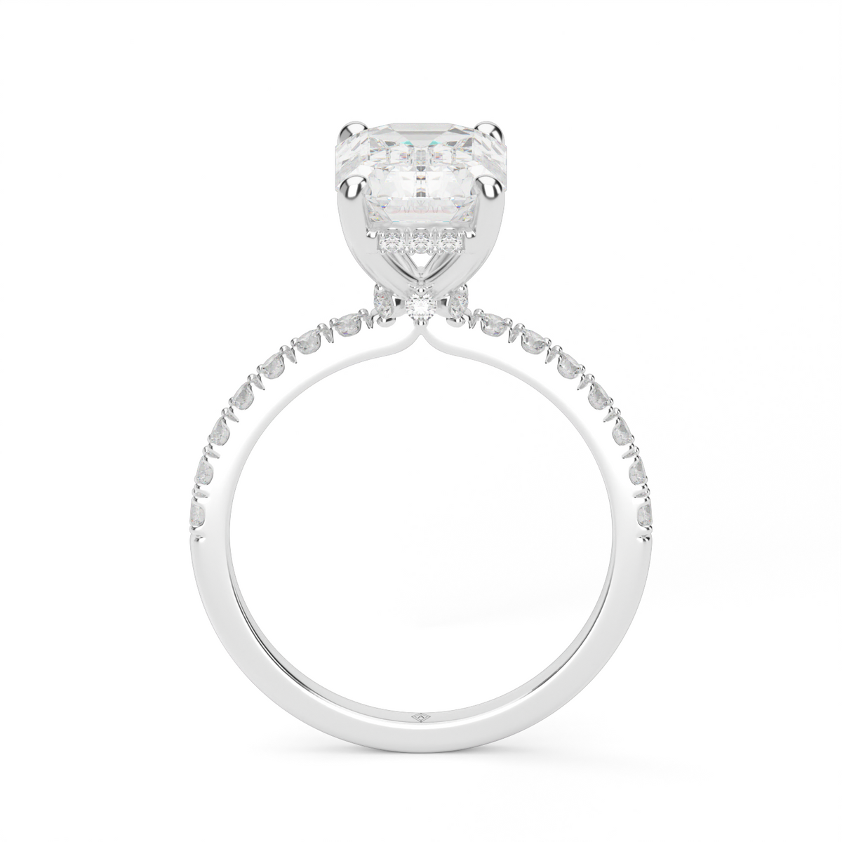 Crown Pavé Hidden Halo Engagement Ring — 14K White Gold / Emerald / Lab Diamond (image)