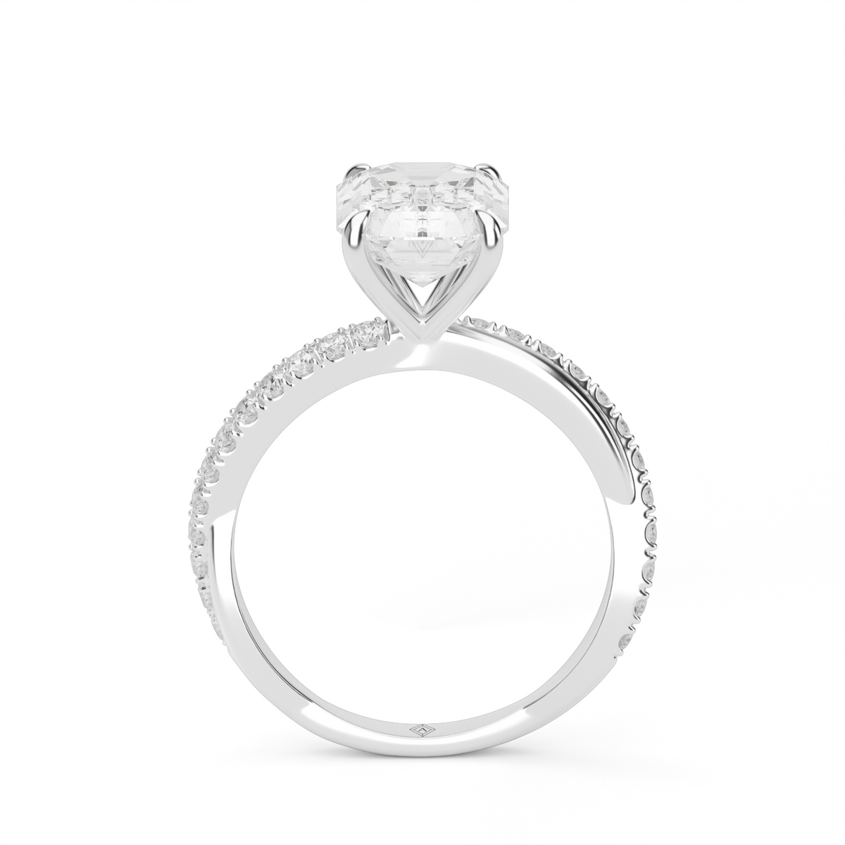 Pavé Shank Engagement Ring — 14K White Gold / Emerald / Lab Diamond (image)