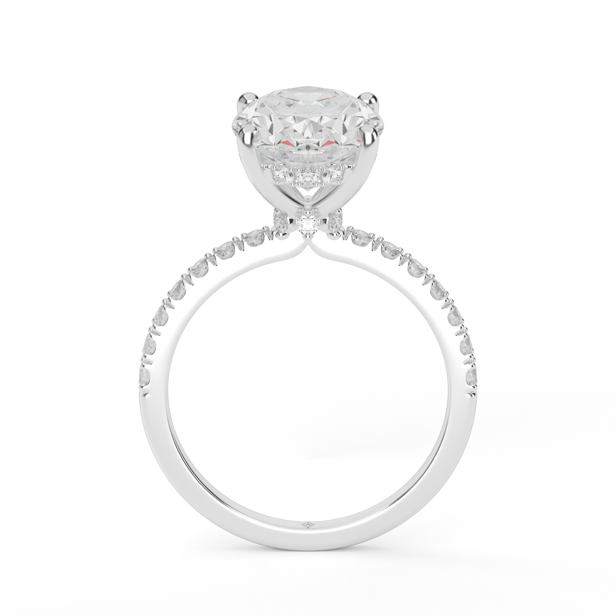 Crown Pavé Hidden Halo Engagement Ring — 14K White Gold / Oval / Lab Diamond (image)