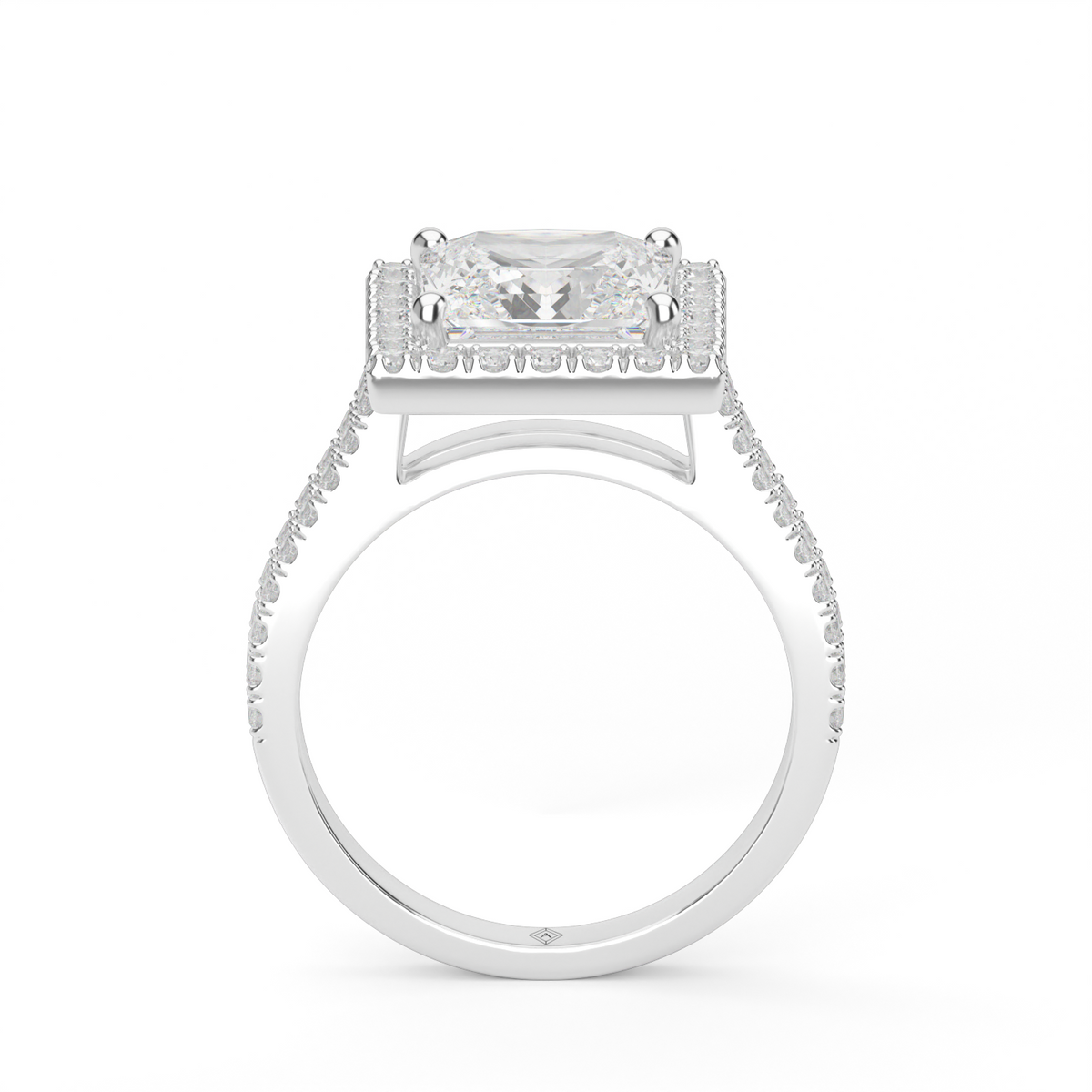 Double Shank Halo Diamond Engagement Ring — 14K White Gold / Princess / Lab Diamond (image)