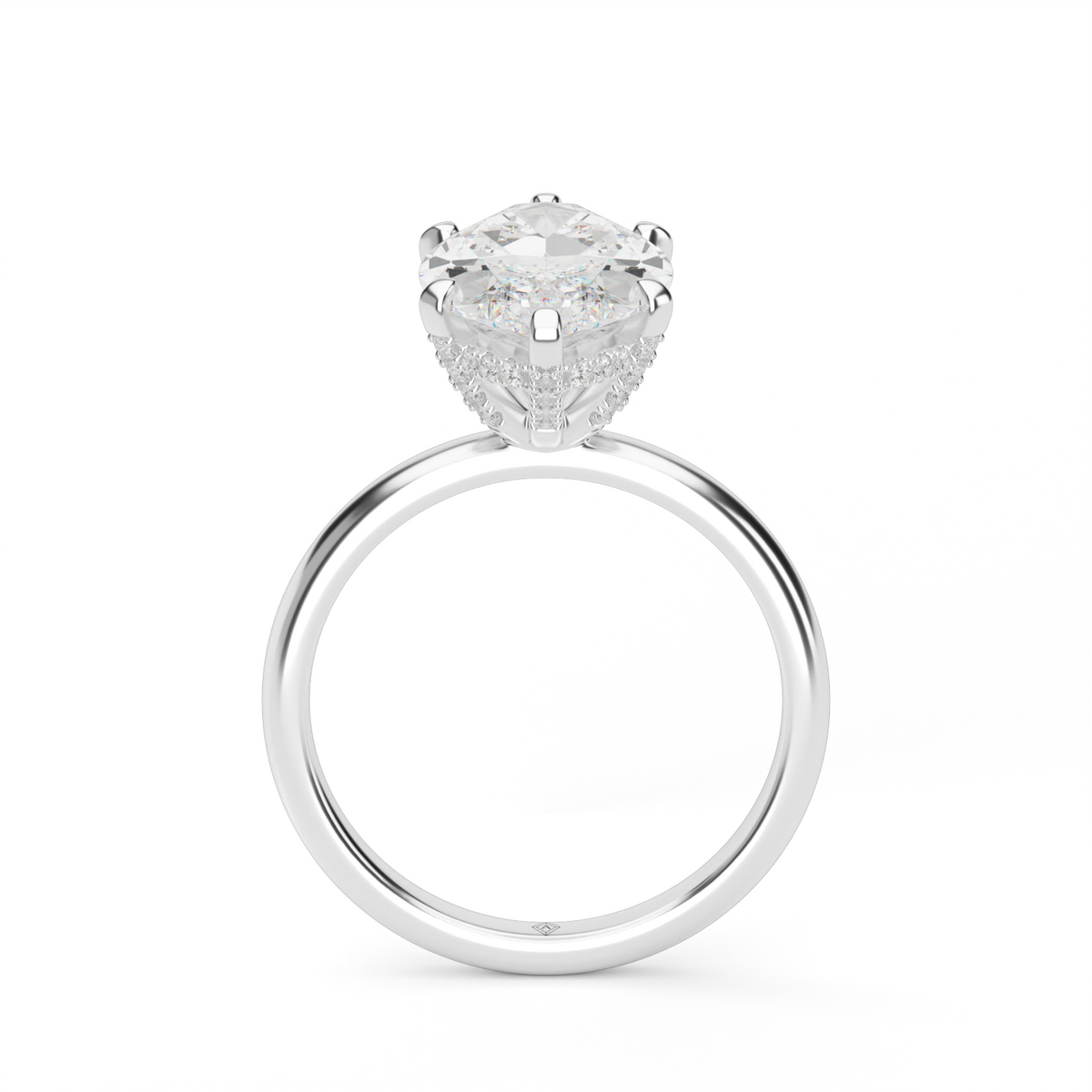 Solitaire Engagement Ring With Hidden Halo — 14K White Gold / Marquise / Lab Diamond (image)