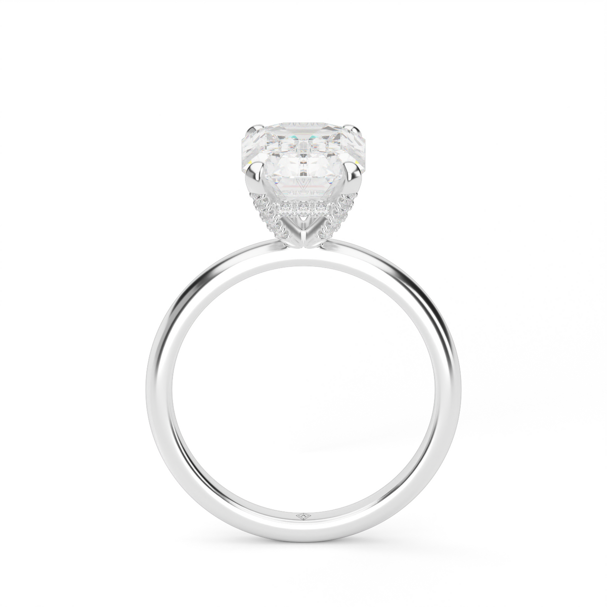 Solitaire Engagement Ring With Hidden Halo — 14K White Gold / Emerald / Lab Diamond (image)