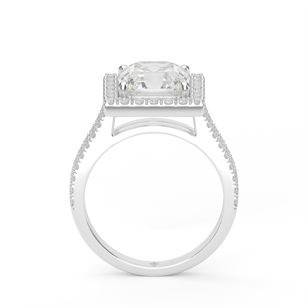 Double Shank Halo Diamond Engagement Ring — 14K White Gold / Asscher / Lab Diamond (image)