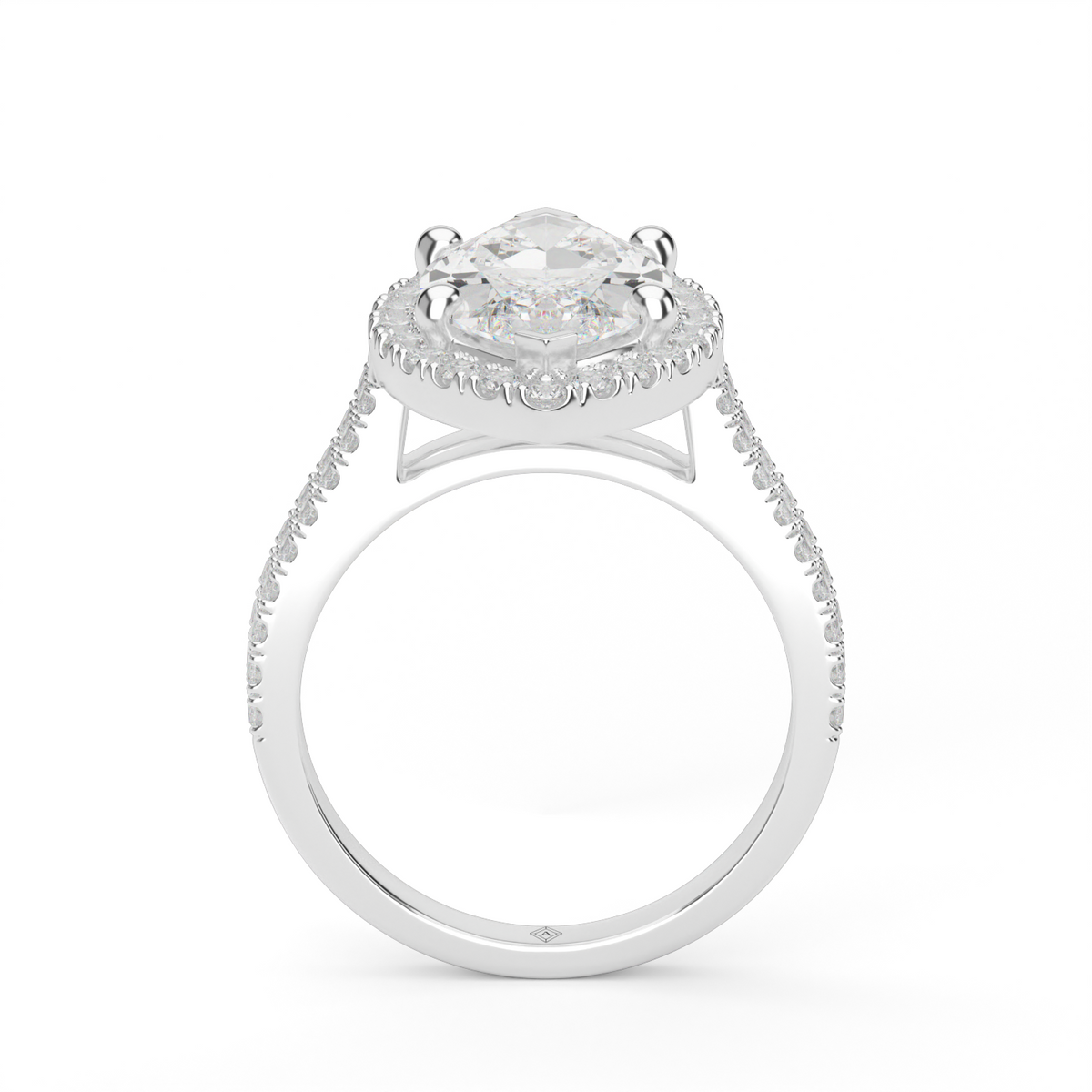 Double Shank Halo Diamond Engagement Ring — 14K White Gold / Marquise / Lab Diamond (image)