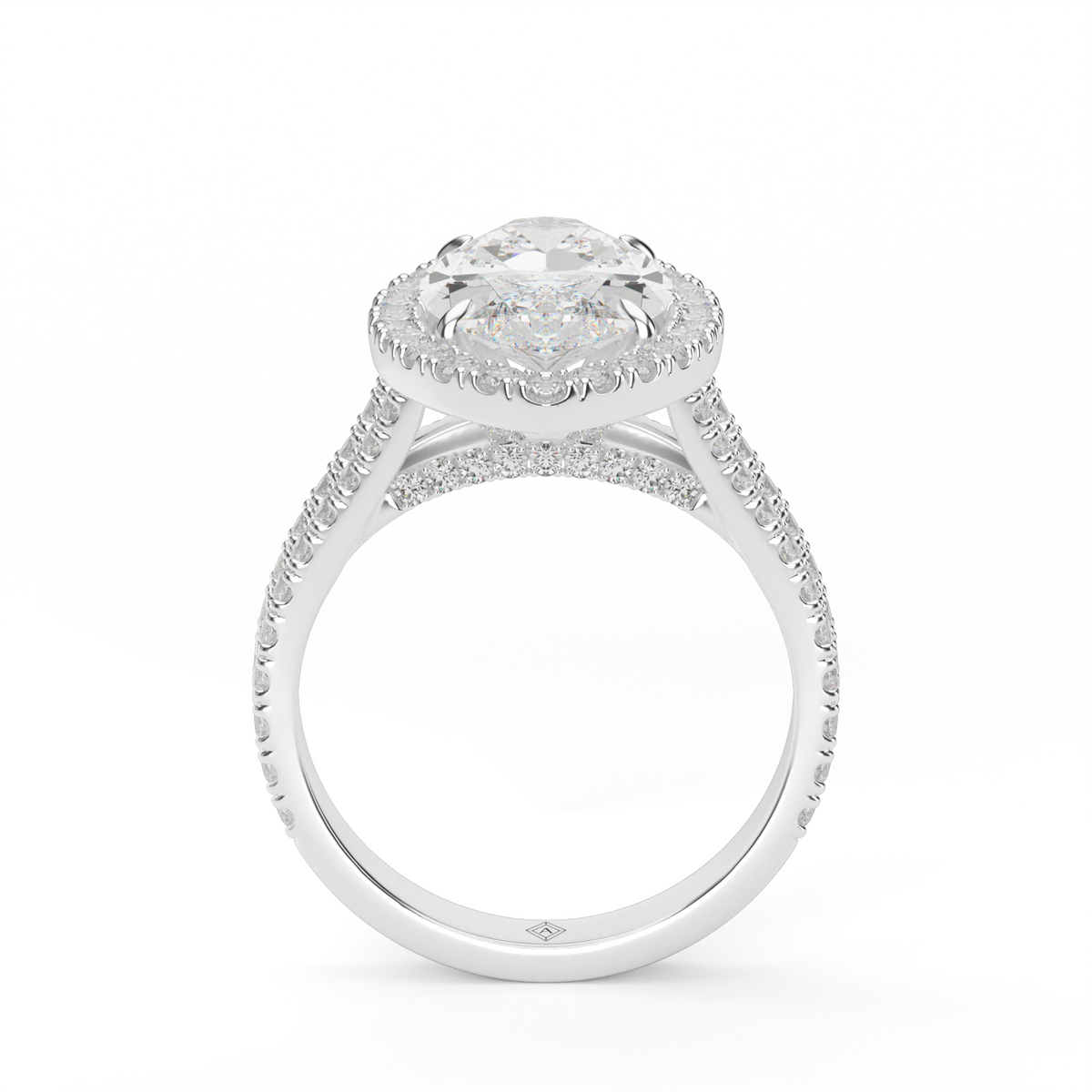Split Band Diamond Halo Engagement Ring — 14K White Gold / Marquise / Lab Diamond (image)