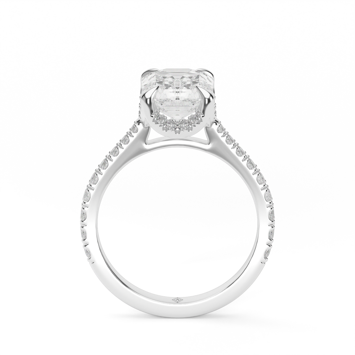 Hidden Halo Crown Engagement Ring — 14K White Gold / Emerald / Lab Diamond (image)