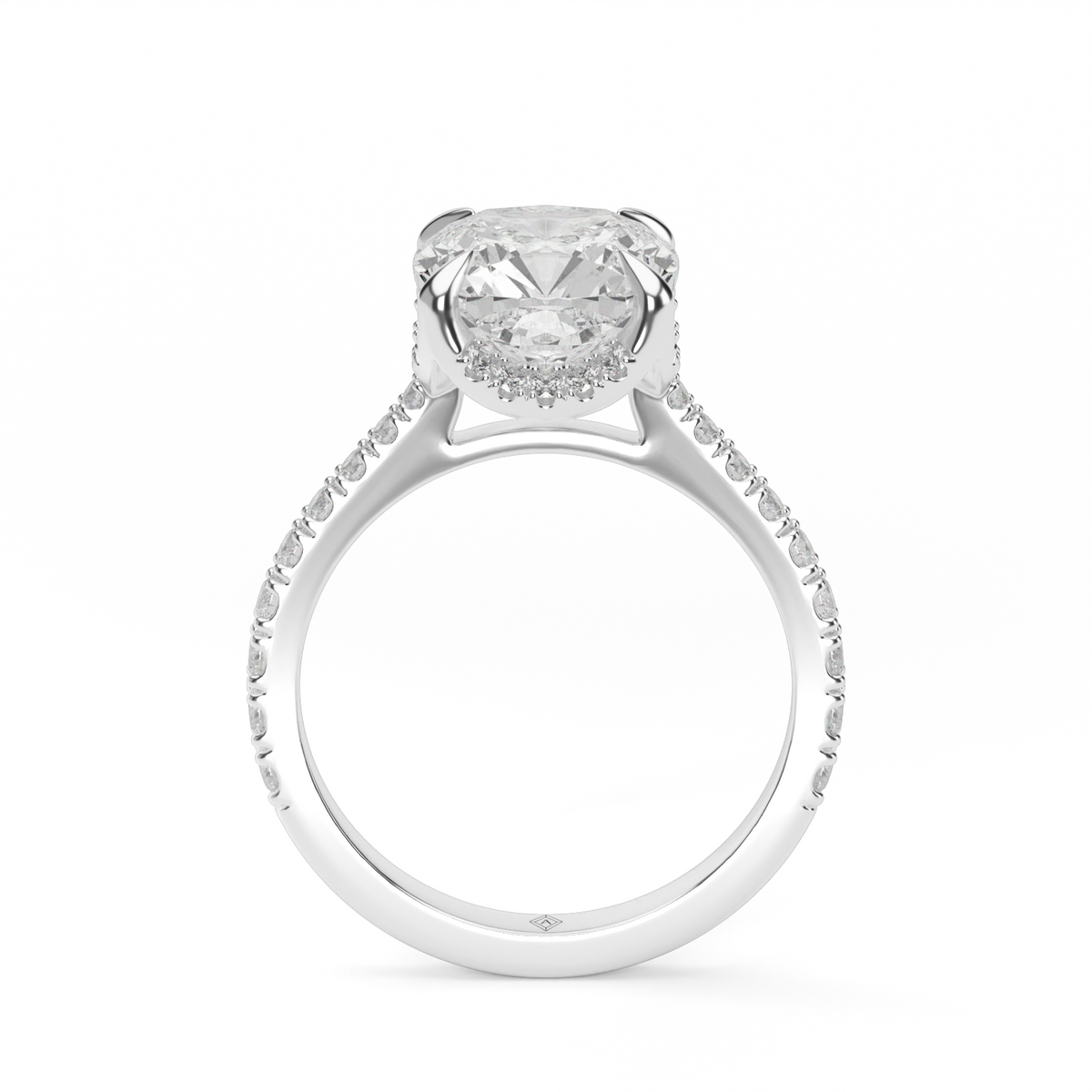 Hidden Halo Crown Engagement Ring — 14K White Gold / Cushion / Lab Diamond (image)