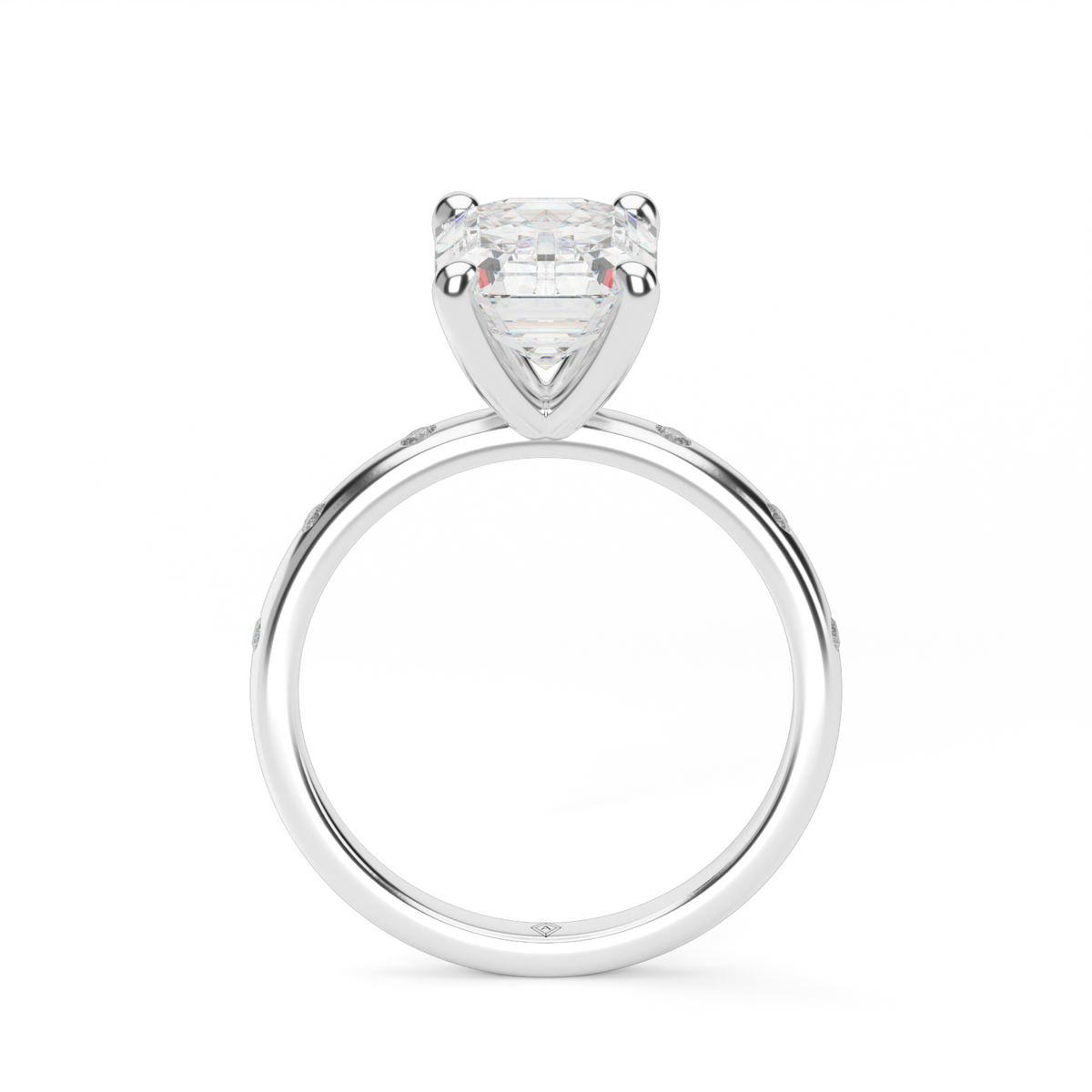 Modern Burnish-set Diamond Engagement Ring — 14K White Gold / Emerald / Lab Diamond (image)